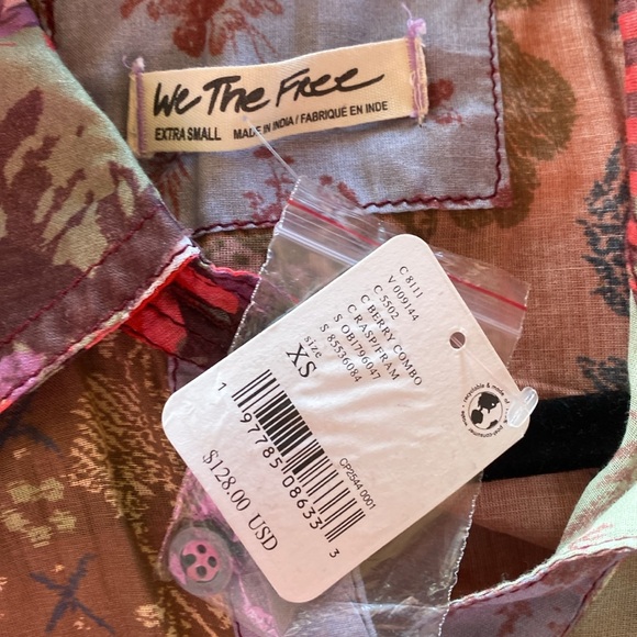 Free People NWT Flower Patch Boho Mixed Print Cotton Button-Up Shirt size XS - Picture 12 of 14